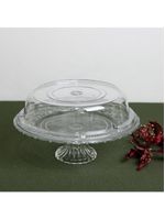 Prato para bolo lyor angel vidro com pé tampa plástica 30cm elegante e funcional