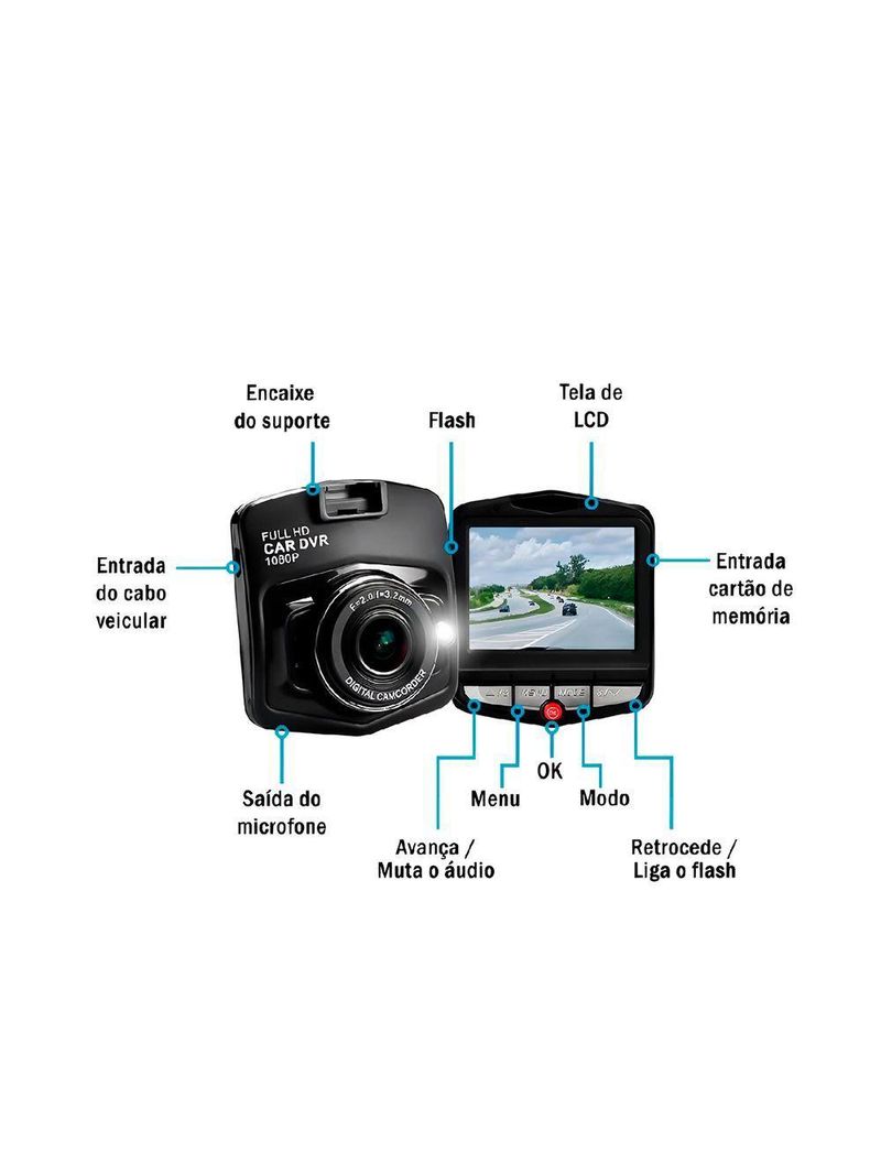 Mini Câmera Gravador De Vídeo Monitor Veicular Full Hd - Uma Fortaleza De