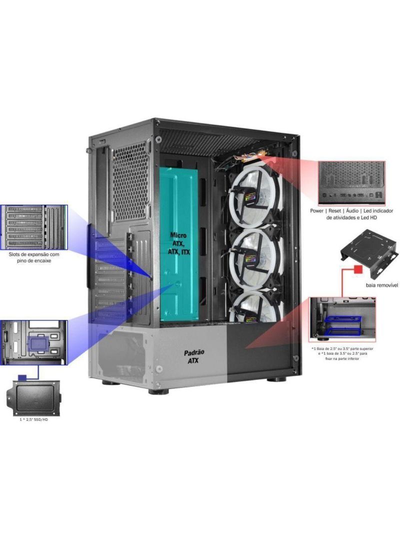 Gabinete Gamer Kmex Led Rgb - Cg10h3