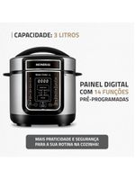 Panela elétrica de pressão mondial digital master cooker pe-40 3l - preta/inox