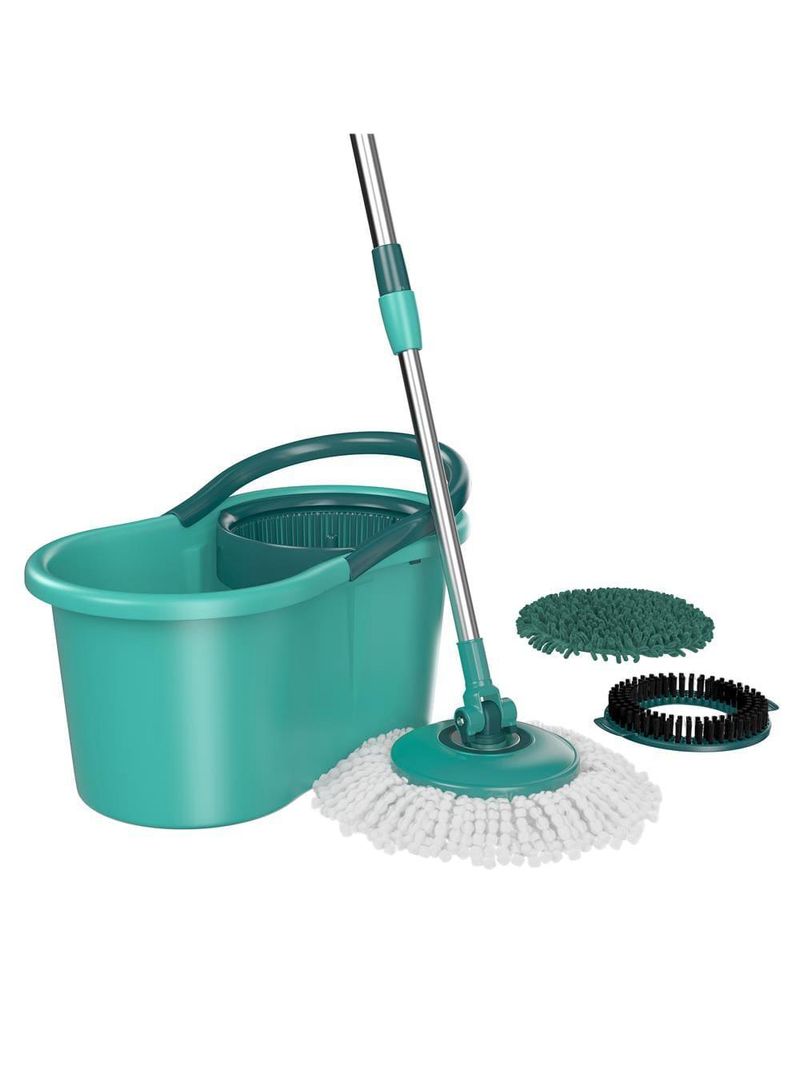 Mop giratório 3 em 1 flashlimp mop8258 com balde, cabo telescópico e 3 tipos de refis – verde/inox
