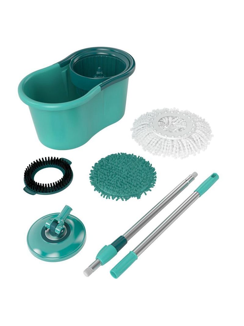 Mop giratório 3 em 1 flashlimp mop8258 com balde, cabo telescópico e 3 tipos de refis – verde/inox