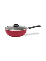 Panela wok brinox anis cabo baquelite antiaderente pro-flon 2,3l 24cm tampa de vidro borgonha