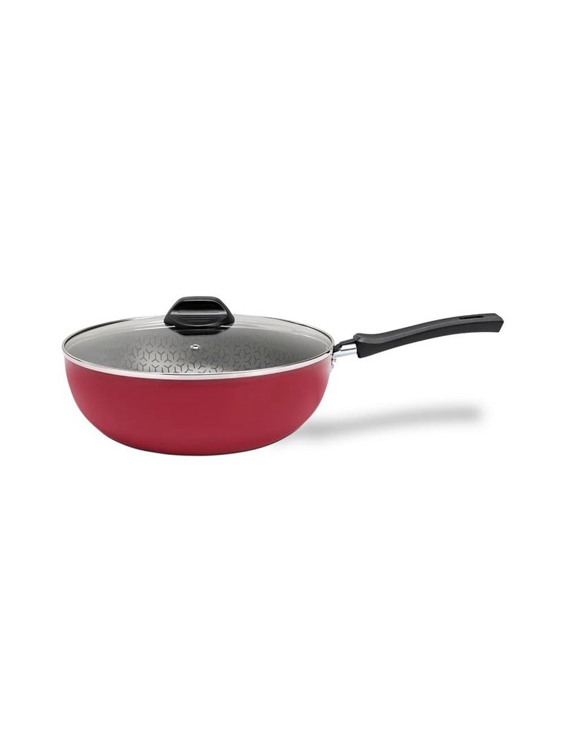 Panela wok brinox anis cabo baquelite antiaderente pro-flon 2,3l 24cm tampa de vidro borgonha
