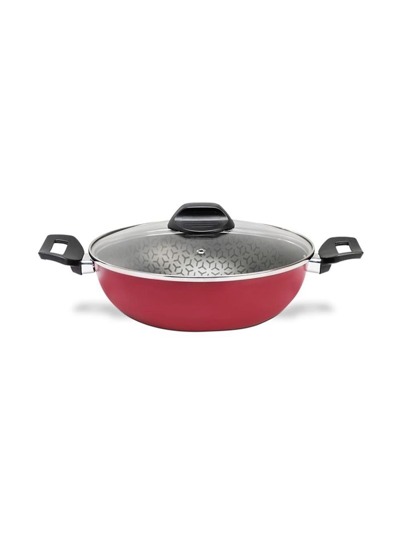 Panela wok brinox anis alças baquelite antiaderente pro-flon 2,3l 24cm tampa de vidro borgonha