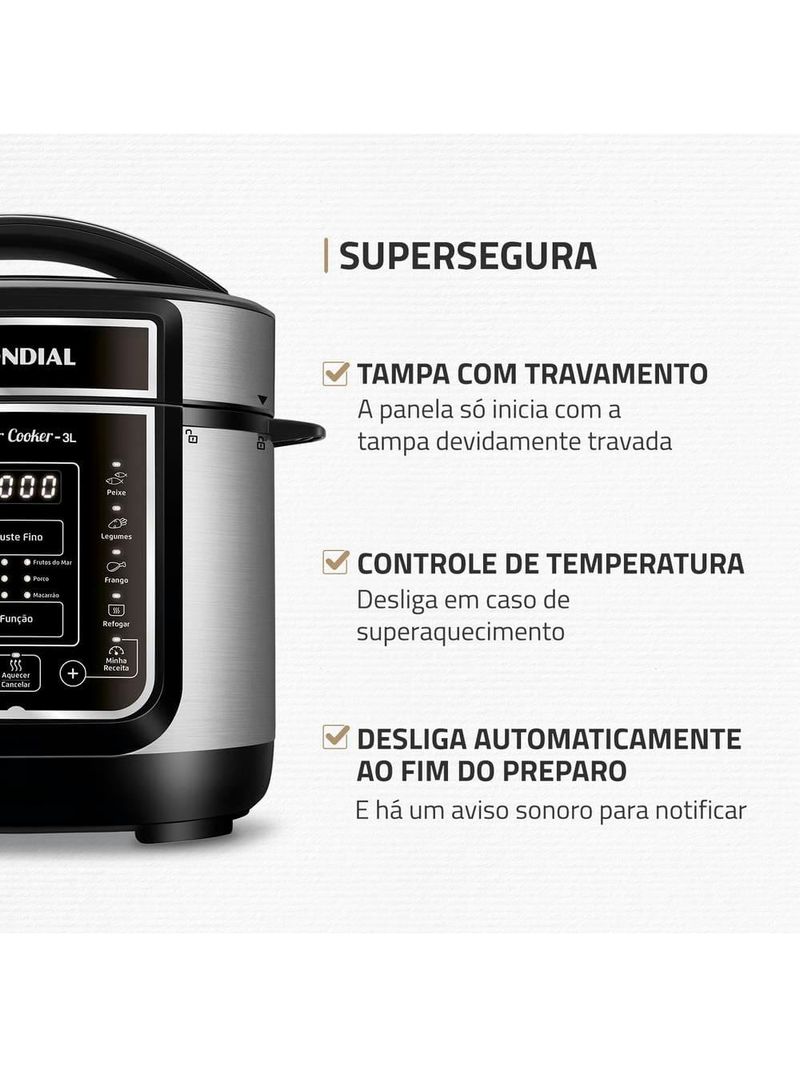 Panela elétrica de pressão mondial digital master cooker pe-40 3l - preta/inox