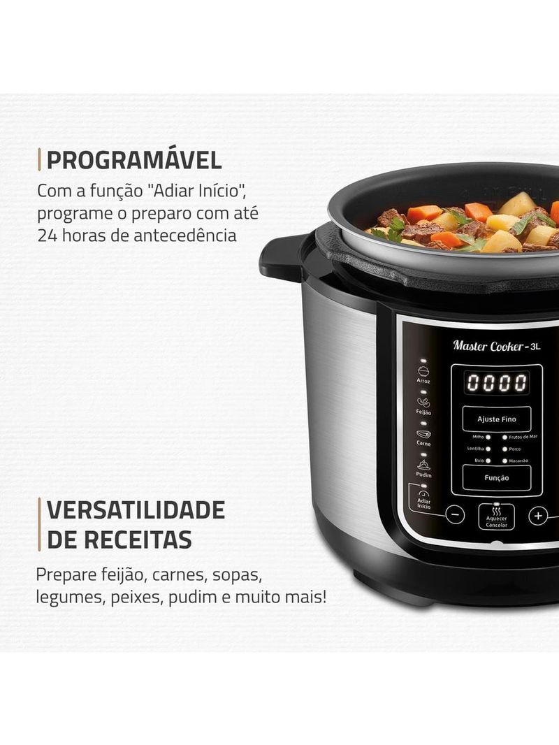 Panela elétrica de pressão mondial digital master cooker pe-40 3l - preta/inox