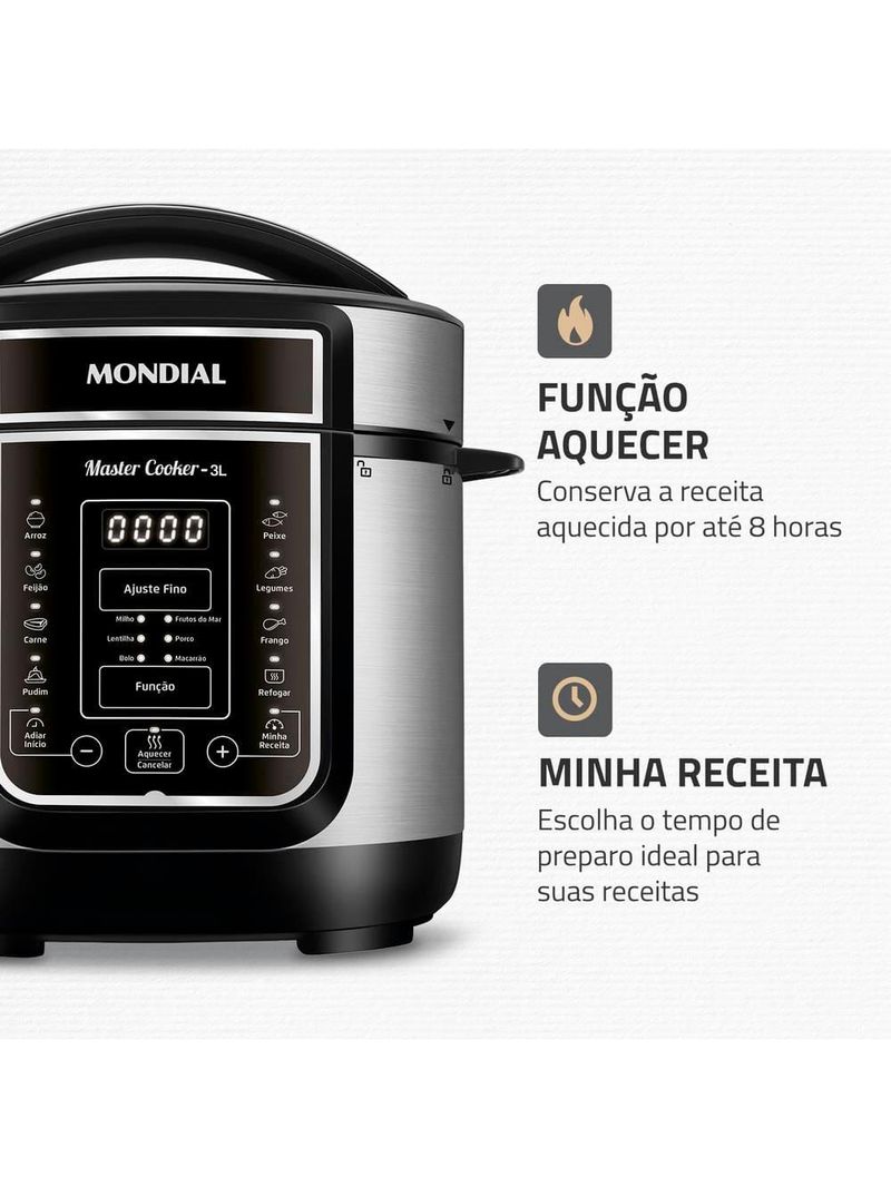 Panela elétrica de pressão mondial digital master cooker pe-40 3l - preta/inox