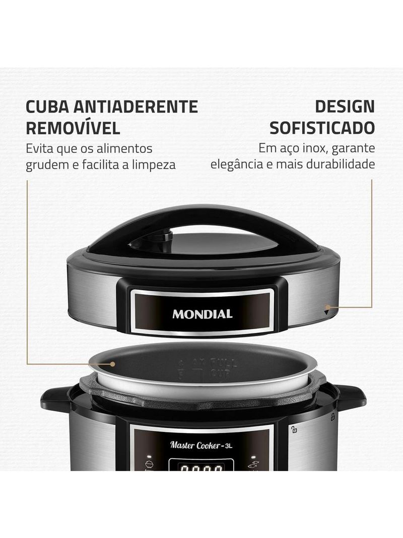 Panela elétrica de pressão mondial digital master cooker pe-40 3l - preta/inox