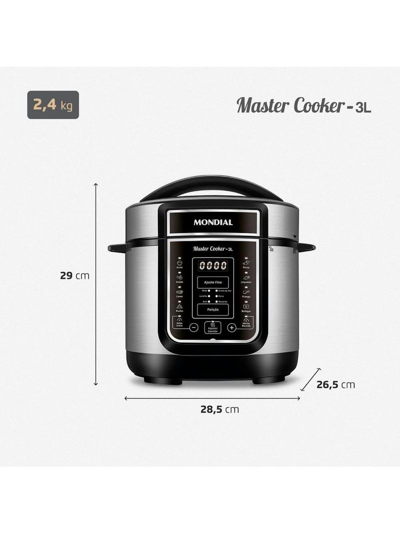 Panela elétrica de pressão mondial digital master cooker pe-40 3l - preta/inox