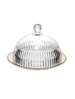 Queijeira com tampa wolff império 20x20x13,5cm cristal fio de ouro com tampa alta