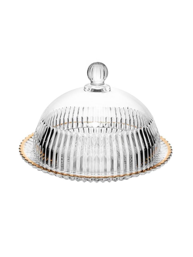 Queijeira com tampa wolff império 20x20x13,5cm cristal fio de ouro com tampa alta