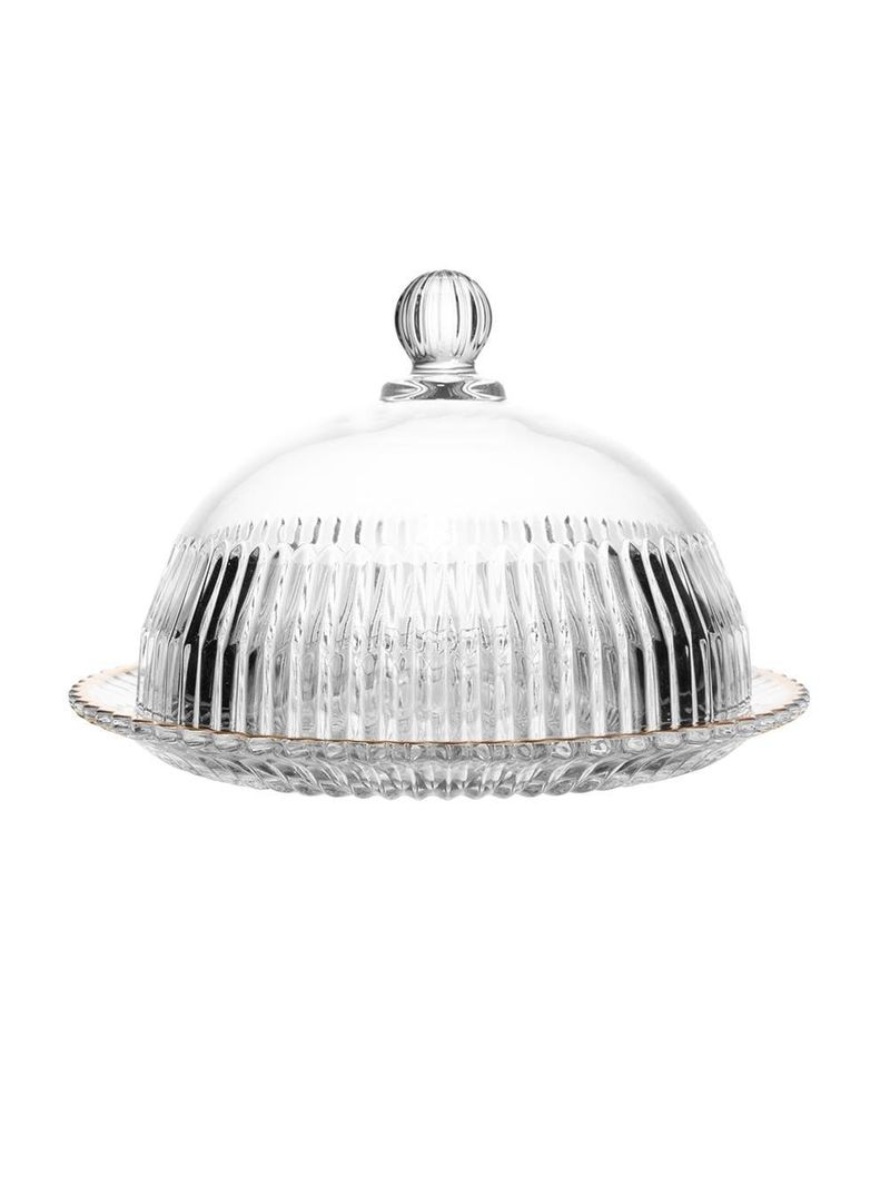 Queijeira com tampa wolff império 20x20x13,5cm cristal fio de ouro com tampa alta