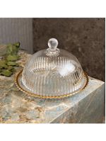 Queijeira com tampa wolff império 20x20x13,5cm cristal fio de ouro com tampa alta