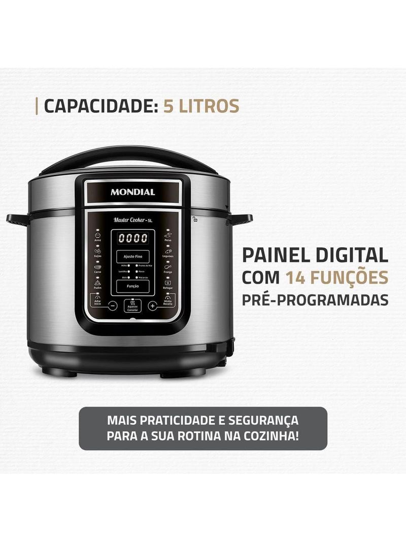 Panela de pressão elétrica mondial 5l digital master cooker pe-38 5l preta
