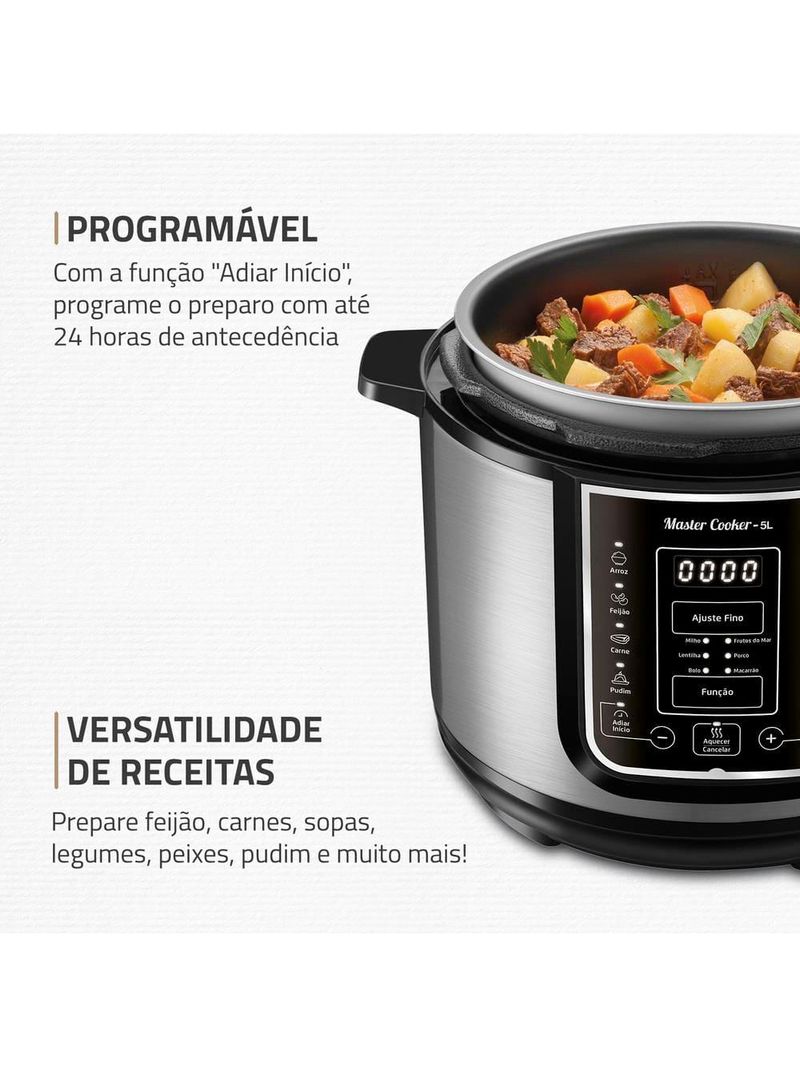 Panela de pressão elétrica mondial 5l digital master cooker pe-38 5l preta