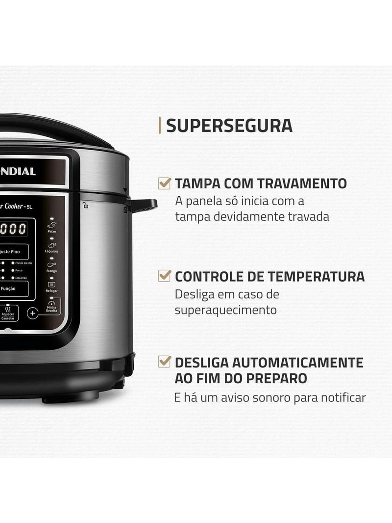 Panela de pressão elétrica mondial 5l digital master cooker pe-38 5l preta