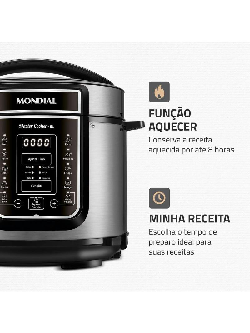 Panela de pressão elétrica mondial 5l digital master cooker pe-38 5l preta