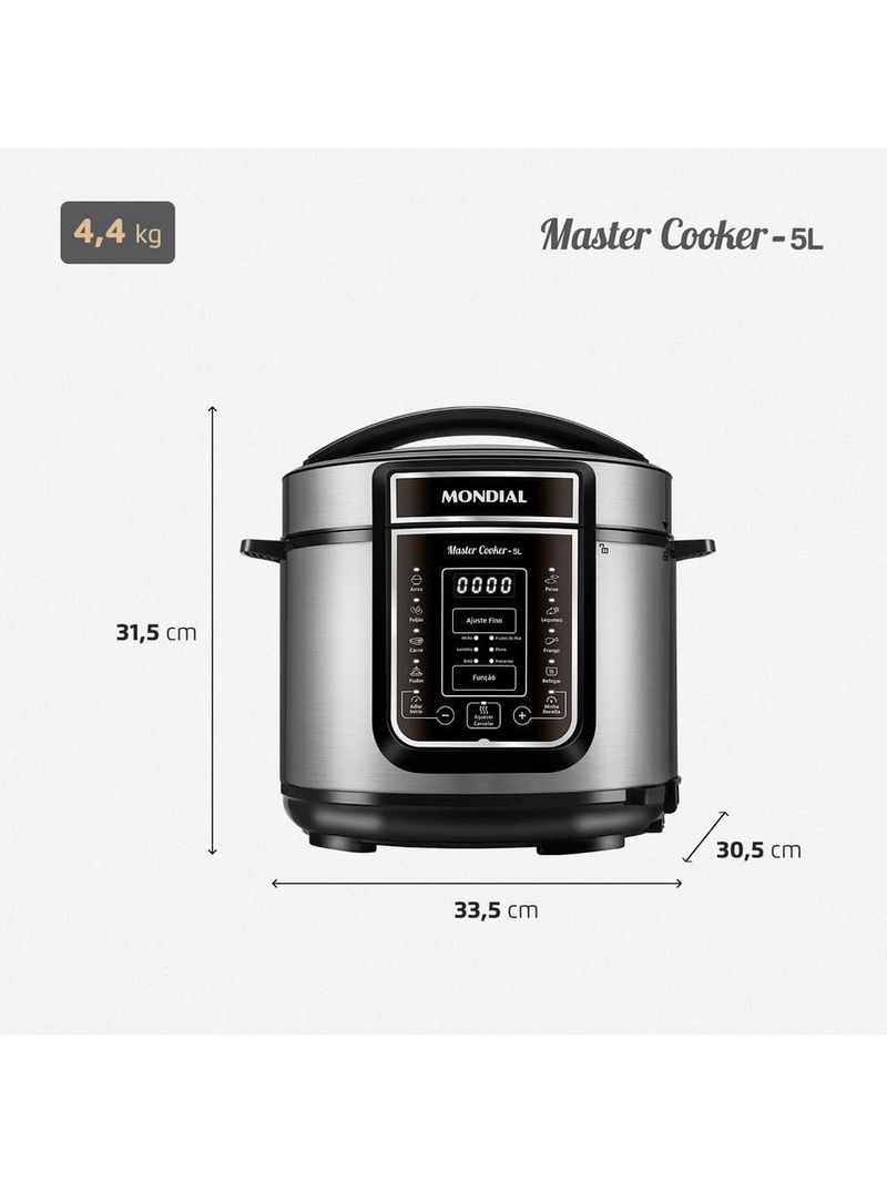 Panela de pressão elétrica mondial 5l digital master cooker pe-38 5l preta