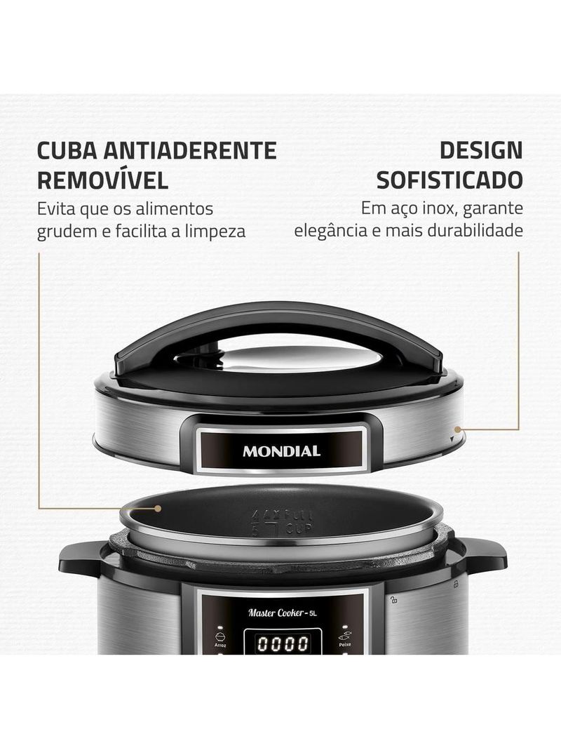 Panela de pressão elétrica mondial 5l digital master cooker pe-38 5l preta