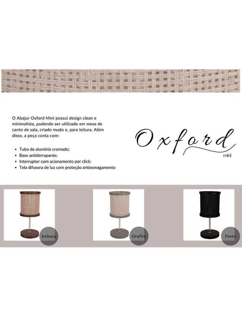 Abajur Oxford Mini Preto G9 Led 1 Lâmpada 132pt