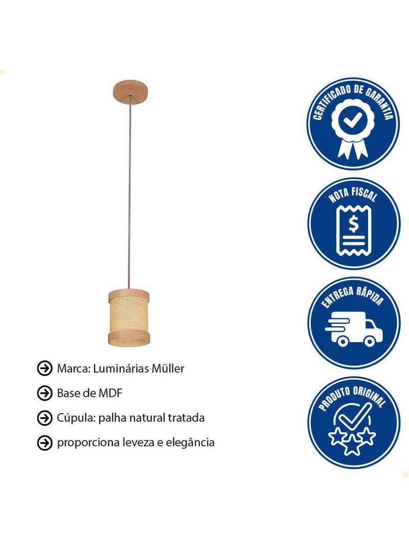 Pendente Muller Straw Mini Natural G9 Led 1 Lâmpada 2501na