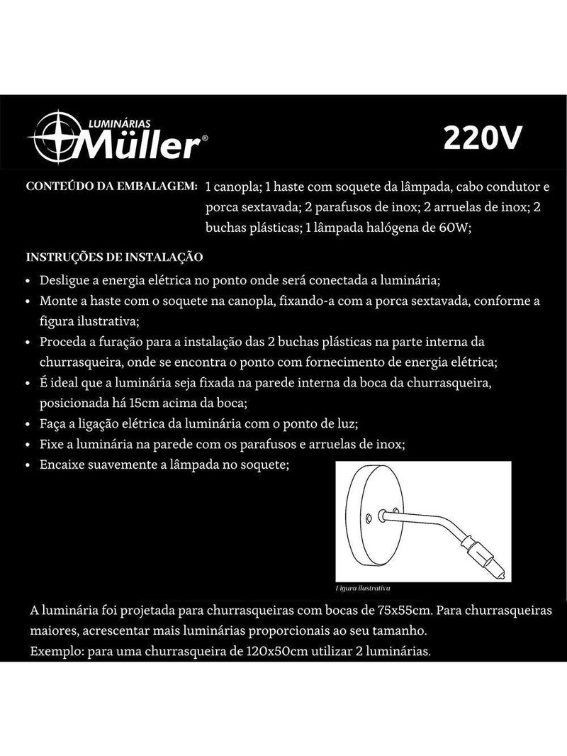Luminária Muller Para Churrasqueira Em Alumínio Com Lâmpada 60w E Parafuso De Inox 220V