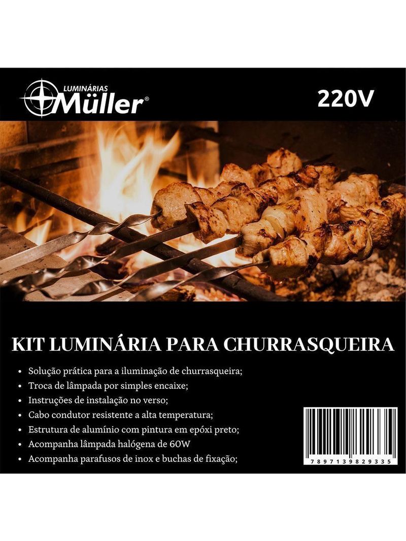 Luminária Muller Para Churrasqueira Em Alumínio Com Lâmpada 60w E Parafuso De Inox 220V