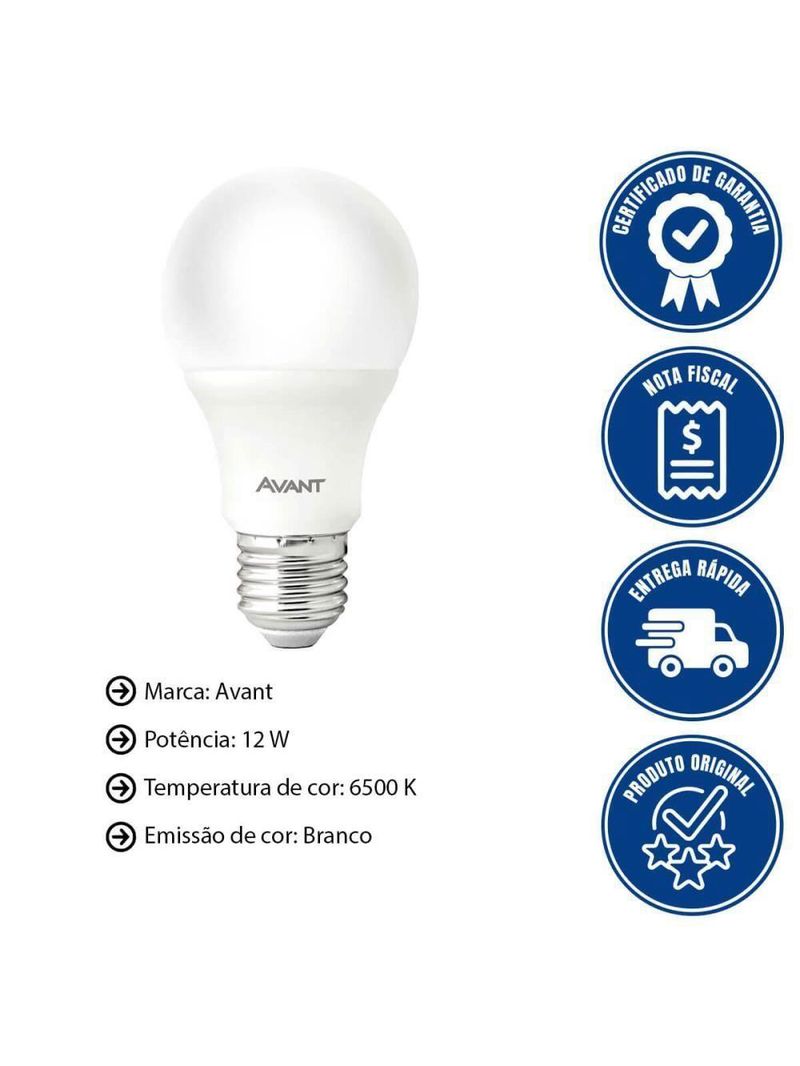 Kit 10 Lâmpadas Pera Led Branco Frio 12w Avant (a60) He1050 Bivolt Base E27 Br6500k - Cód 276121373