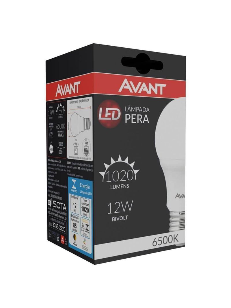 Kit 10 Lâmpadas Pera Led Branco Frio 12w Avant (a60) He1050 Bivolt Base E27 Br6500k - Cód 276121373