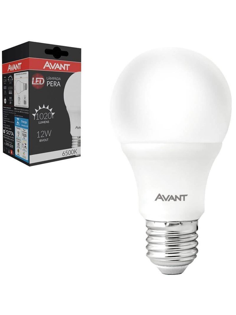 Kit 10 Lâmpadas Pera Led Branco Frio 12w Avant (a60) He1050 Bivolt Base E27 Br6500k - Cód 276121373