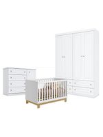 Quarto Bebê Americano 4 Portas Berço Americano Mini Cama Q Encanto Slim Branco Acetinado Qmovi  Henn