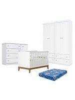 Quarto Bebê Americano 4 Portas Com Berço Americano Flip Branco Acetinado Reller Colchão Ortobom Henn