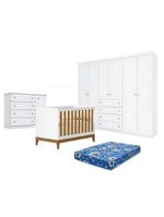 Quarto Bebê Americano 6 Portas Berço Americano Flip Branco   Savana Reller Colchão Ortobom Henn