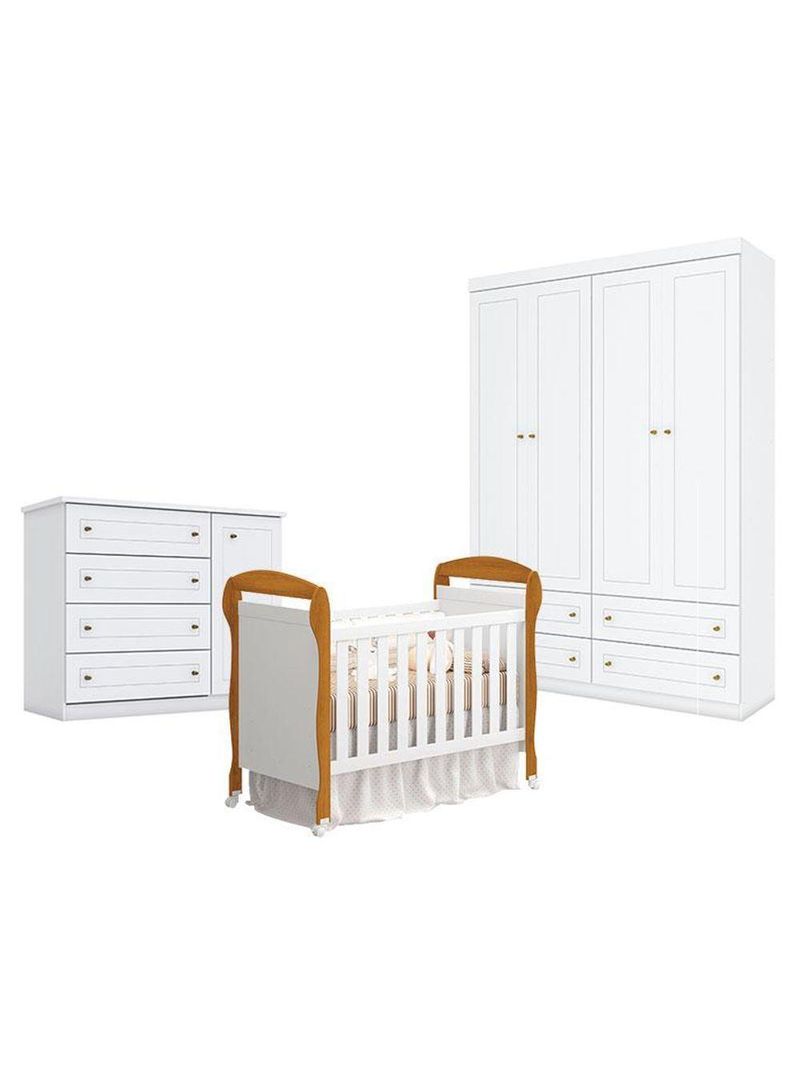 Quarto De Bebê Americano 4 Portas Com Berço Danny Branco Acetinado Savana Reller - Henn