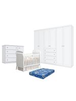 Quarto De Bebê Americano 6 Portas Com Berço Danny Branco Acetinado Reller E Colchão Ortobom - Henn