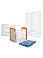 Quarto Bebê Americano 4 Portas Com Berço Danny Branco Acetinado Savana Reller Colchão Ortobom Henn
