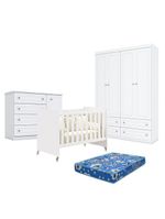 Quarto Bebê Americano 4 Portas Berço Americano Evolution 4 Em 1 Branco   Reller Colchão Ortobom Henn