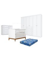 Quarto Bebê Americano 6 Portas Com Berço Americano Flip Branco Acetinado Reller Colchão Ortobom Henn