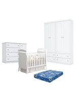 Quarto De Bebê Americano 4 Portas Com Berço Danny Branco Acetinado Reller E Colchão Ortobom - Henn