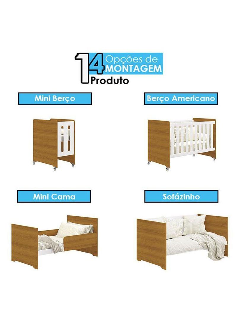 Quarto Bebê Americano 4 Portas Berço Americano Evolution 4 Em 1 Branco Acetinado Savana Reller Henn