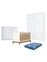 Quarto Bebê Americano 4 Portas Berço Americano Flip Branco   Savana Reller Colchão Ortobom Henn