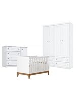 Quarto De Bebê Americano 4 Portas Com Berço Americano Flip Branco Acetinado Reller - Henn