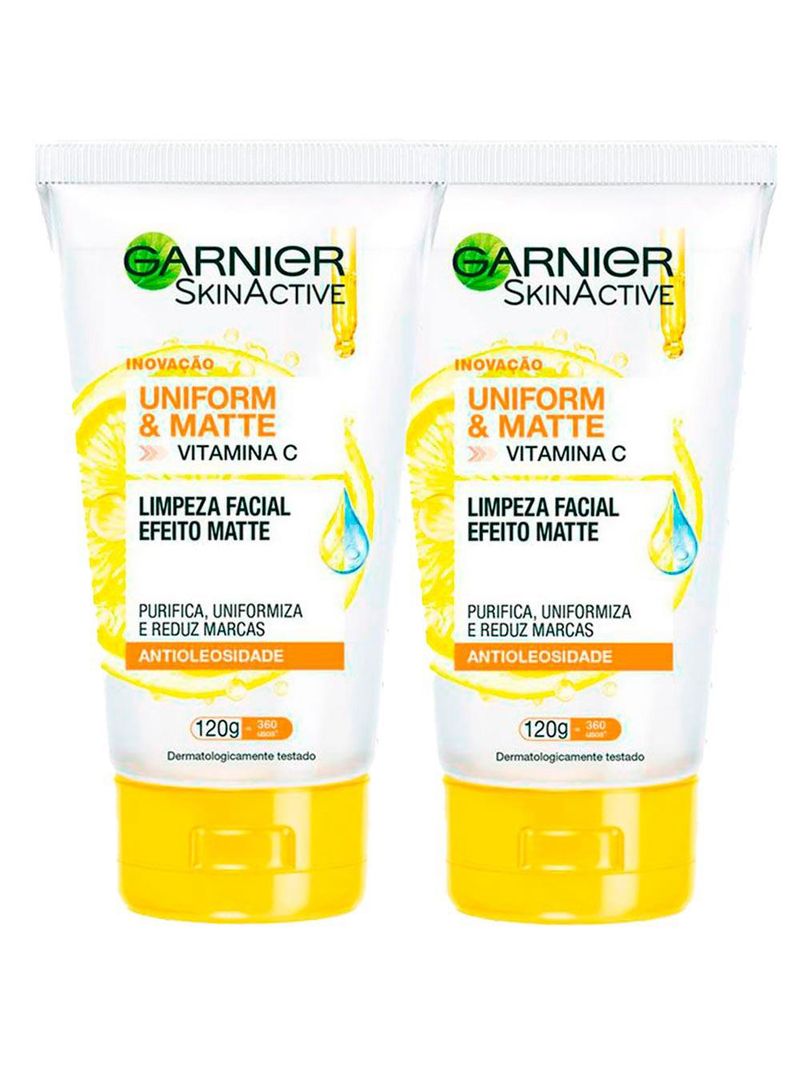 Garnier skin uniform & matte vitamina c kit – 2 gel de limpeza facial