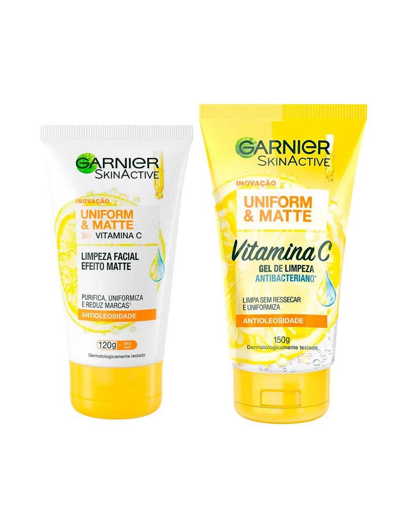 Garnier kit – gel de limpeza facial skin active + gel de limpeza facial skin uniform & matte