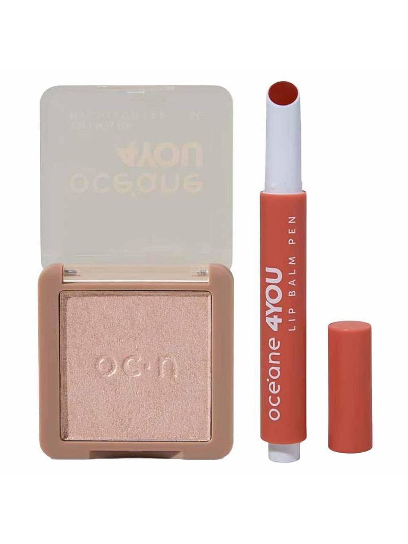 Océane 4 you kit - hidratante labial coral + iluminador em pó rose