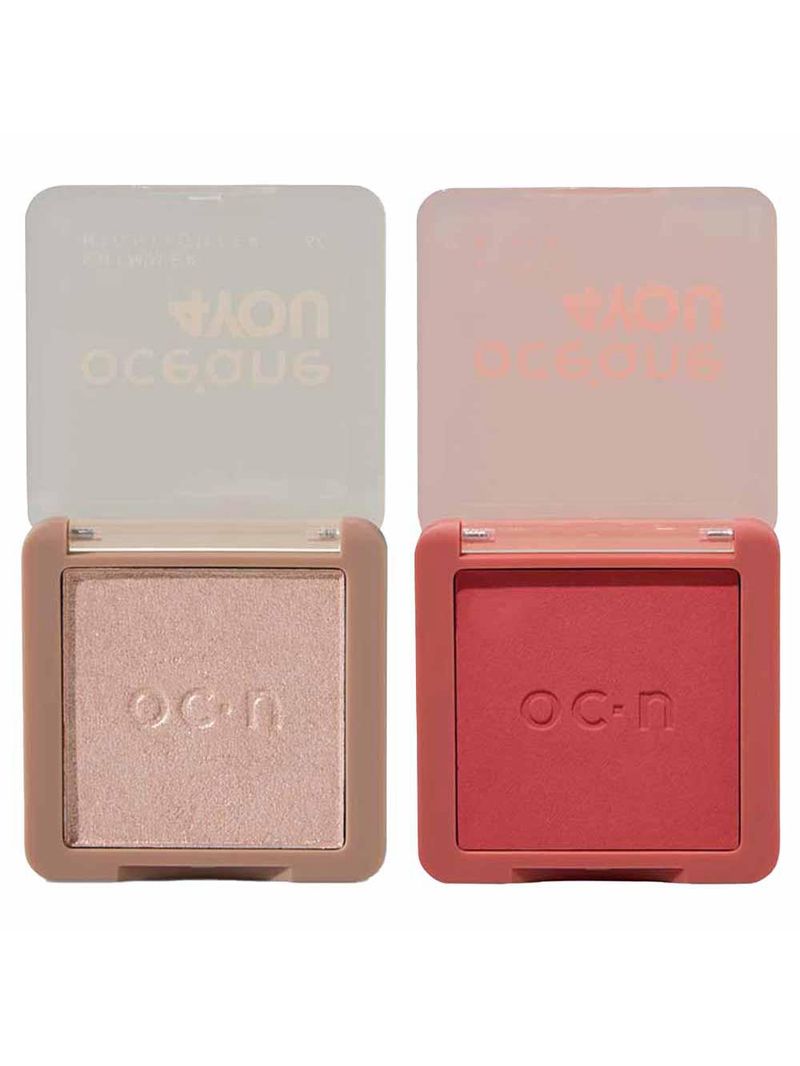 Océane 4 you kit - iluminador em pó rose + blush fluffy rosa