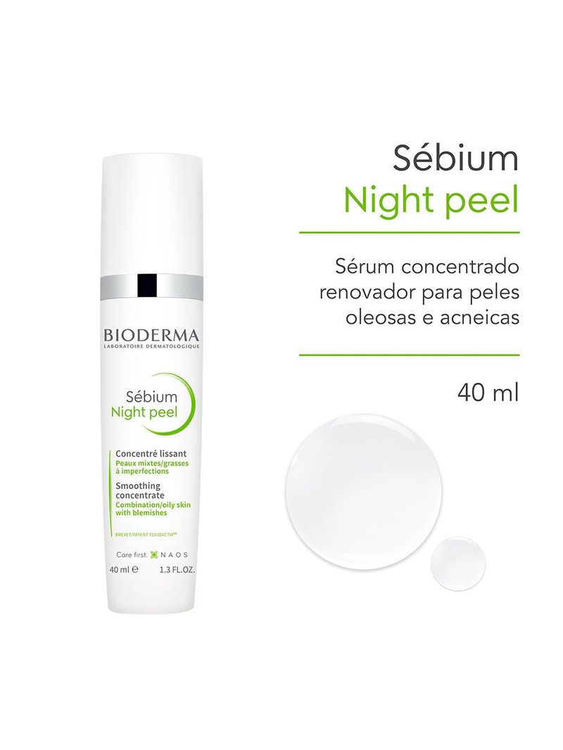 Sérum facial concentrado renovador para peles oleosas e acneicas bioderma sebium night peel