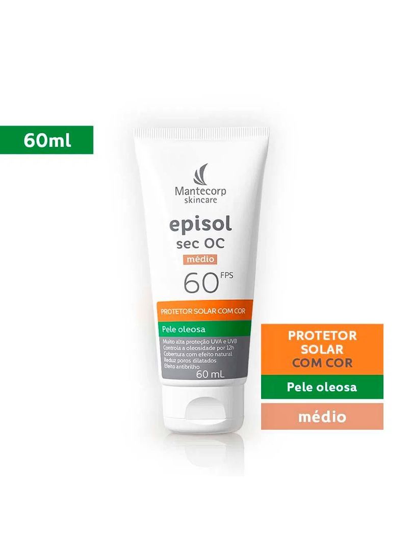 Mantecorp episol sec oc kit com 3 unidades – protetor solar facial com cor fps60 – médio 60ml