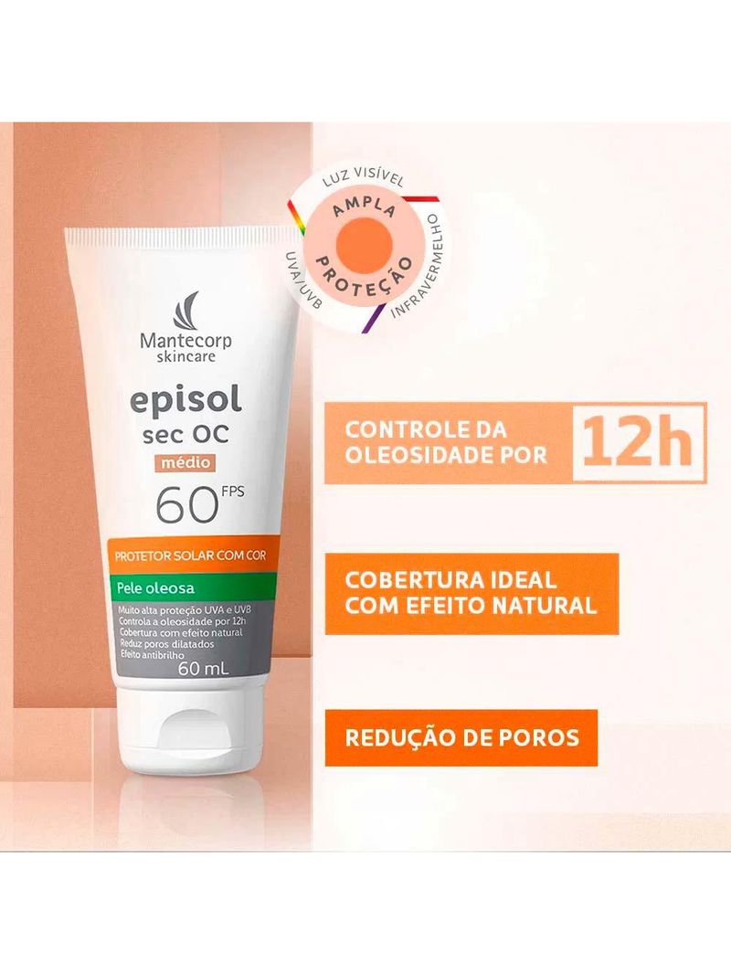 Mantecorp episol sec oc kit com 3 unidades – protetor solar facial com cor fps60 – médio 60ml